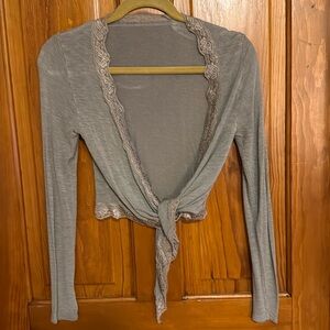 Taupe Tie-Front Long Sleeve Crop Top size 2, made in Italy